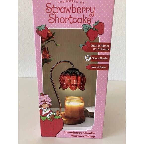 Strawberry Shortcake Candle Warmer Lamp Glass Shade Wood Base W/ Timer VIRAL NEW main image 9